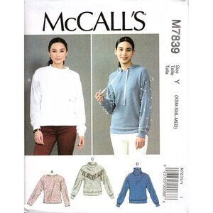McCall's M7839 Misses XS to M Sweatshirt Tops and Hoodie Uncut Sewing Pattern